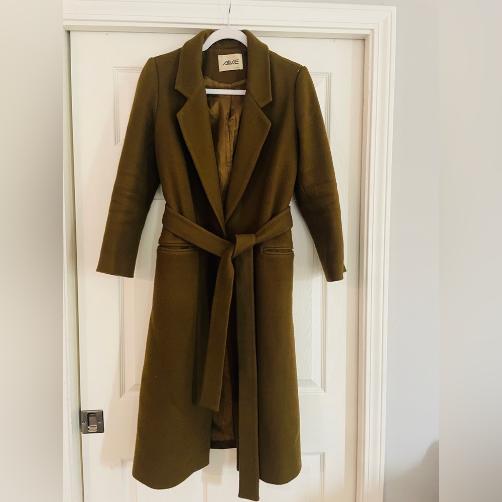 AIKE Olive Long Wool Blend Coat (Size M – Fits Small)